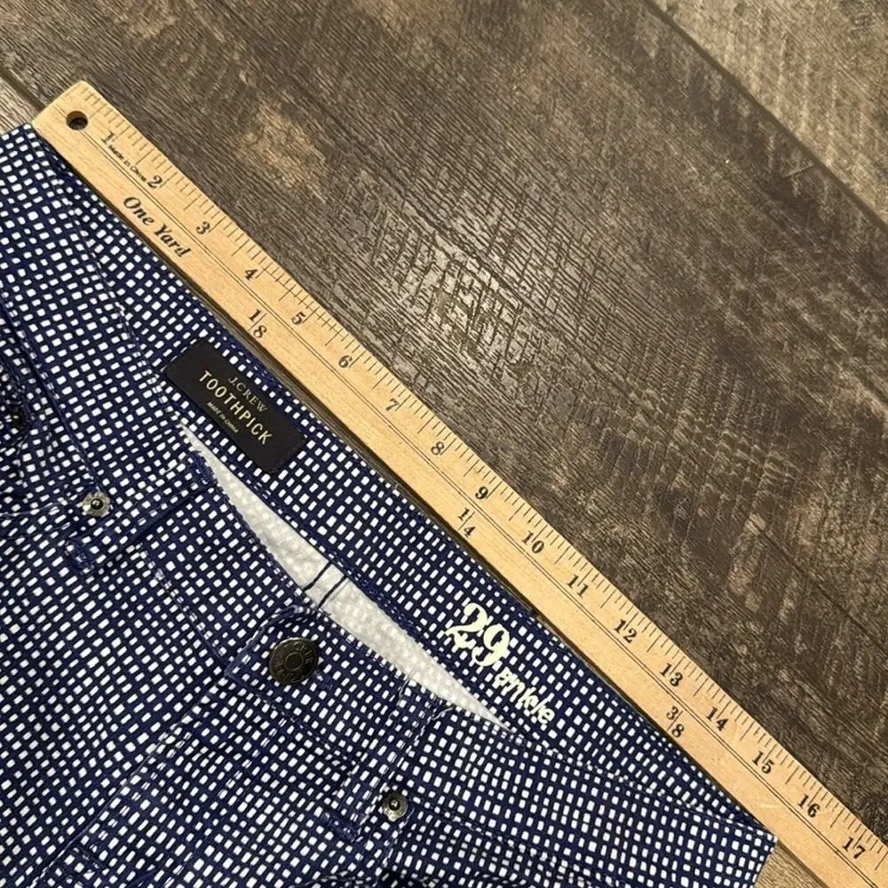 NWOT J Crew Toothpick Basket Weave Blue White Print Skinny Jeans Size 29